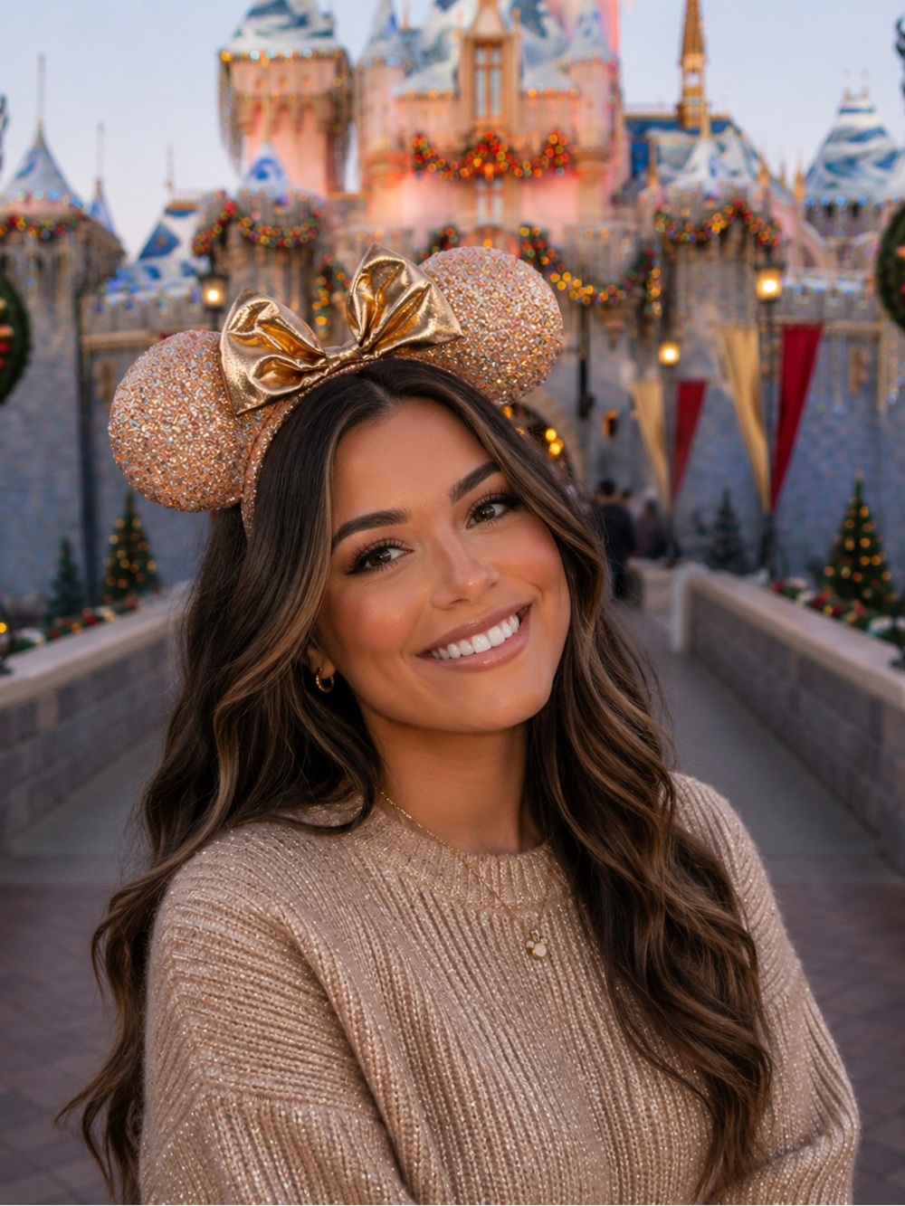 Disney Minnie Ears Pink/Rose Gold Confetti & Bow Headband